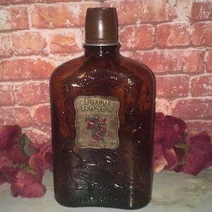 Antique Prohibition Era Four Roses Amber Brown Glass Bottle with Embossed Design